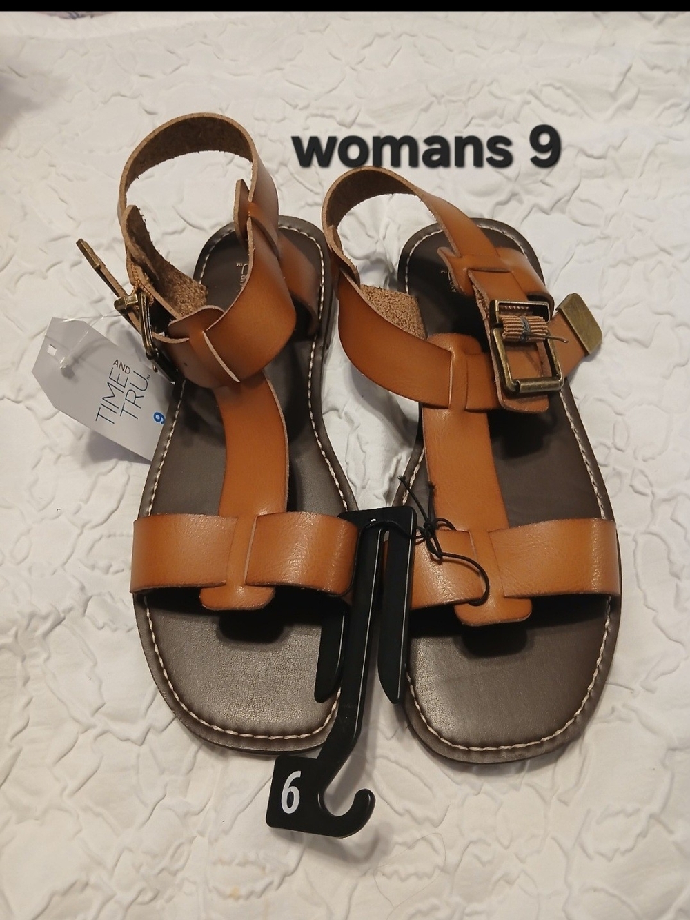 Time and Tru Women's Cognac Buckle Slingback Sandals